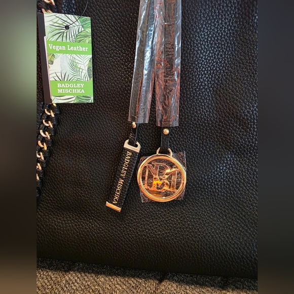 Badgley Mischka Black Tote Bag with Gold Chain Accents - Picture 4 of 6